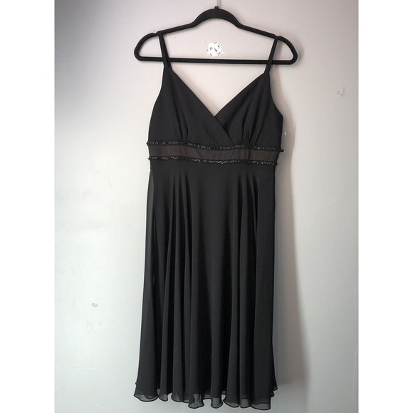 Summer dress Donna Morgan Womens Dress Size 8 Black Midi Slip V Neck Zip Back - Picture 2 of 13